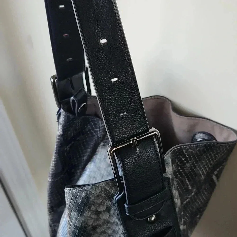 Alexa Python Snake‎ Hobo Bag Adjustable Strap Black Gray